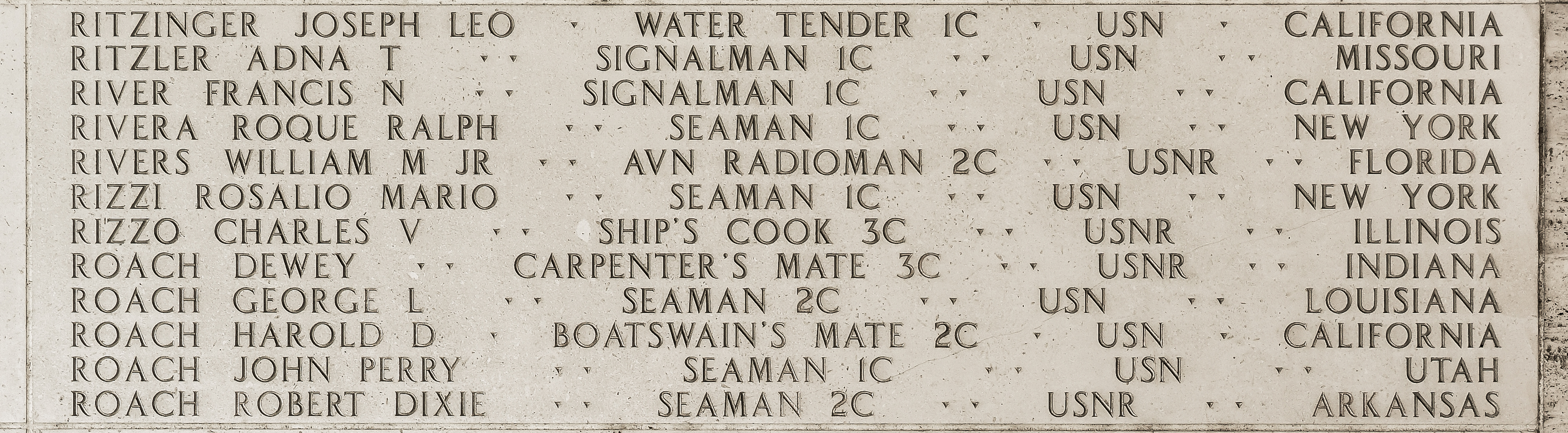 Joseph Leo Ritzinger, Water Tender First Class